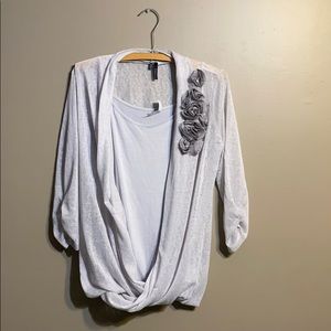 NWT Maurices Silver Blouse with Flowers Medium